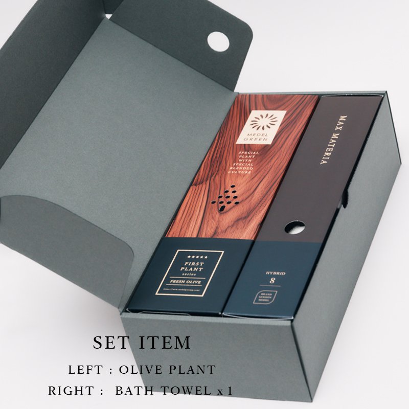 画像10: 「 繁栄の象徴シリーズ 」 MAX MATERIA feat MEDEL GREEN　◆バスタオル１P＆オリーブ若木 ◆ デザイン黒樹脂鉢＆ギフトBOX入り　オリーブ：底から葉先まで約25〜40cm前後に剪定済